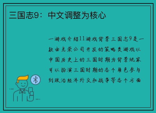三国志9：中文调整为核心